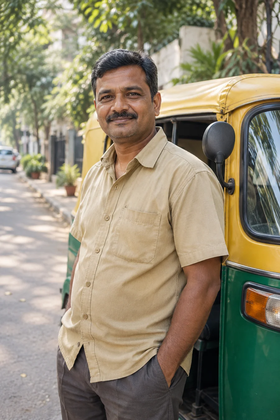 Generated portrait illustrating Arjun, a fictional 42-year-old auto driver in Bengaluru